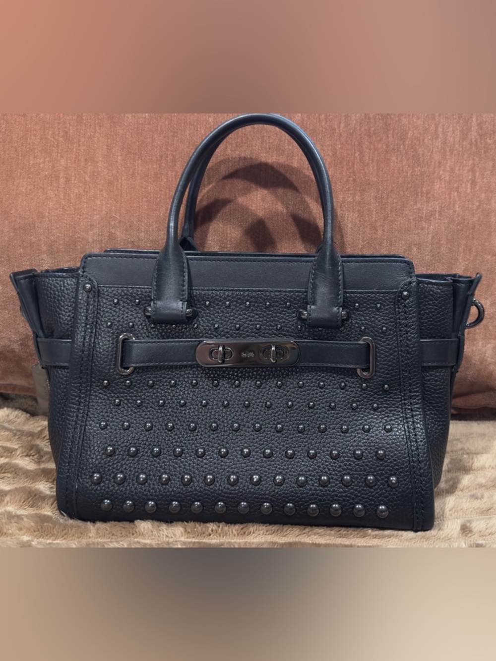 COACH Swagger 27 Black Studded Leather Satchel